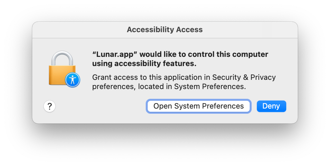 lunar accessibility permissions dialog