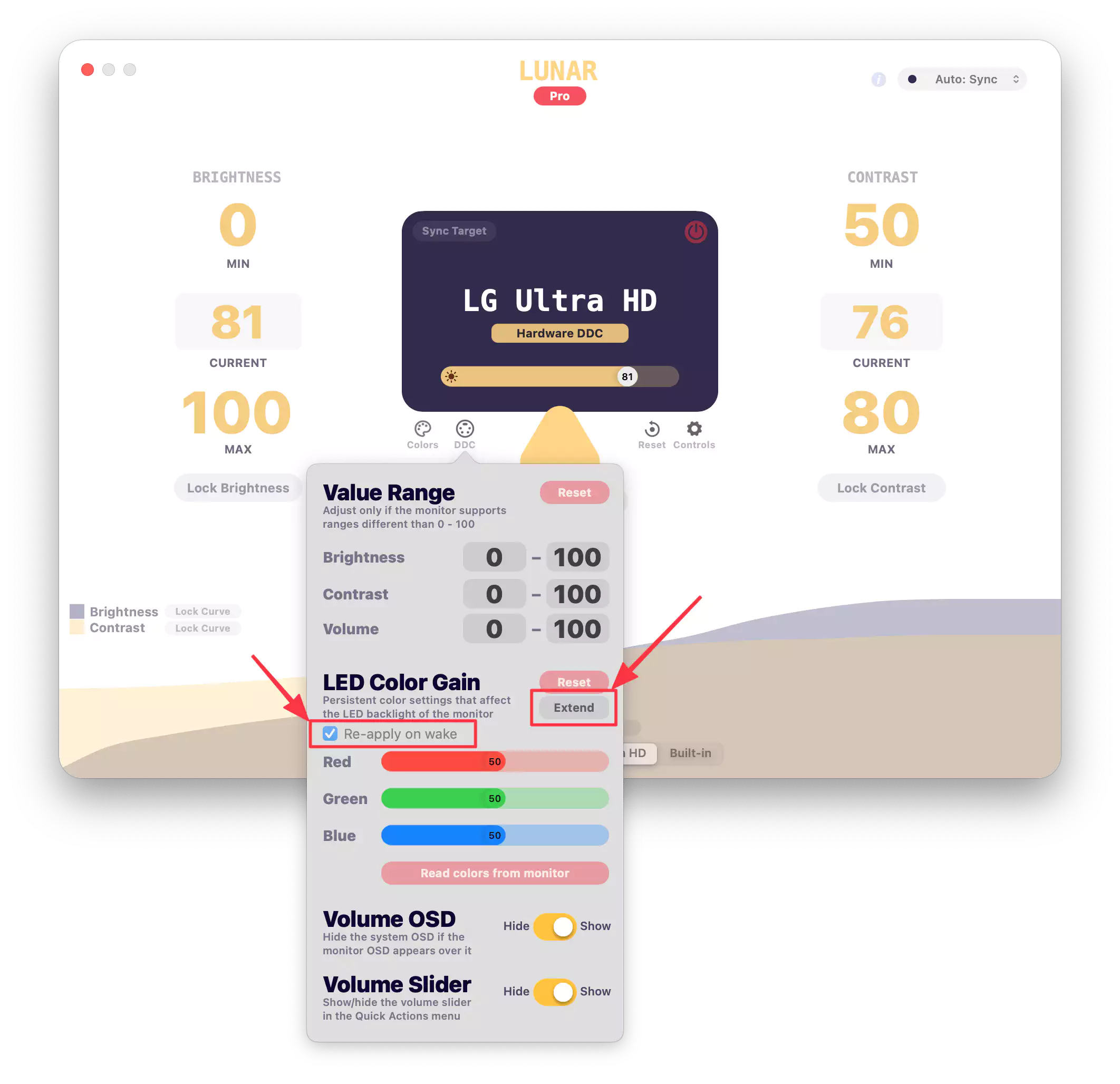 new color gain settings
