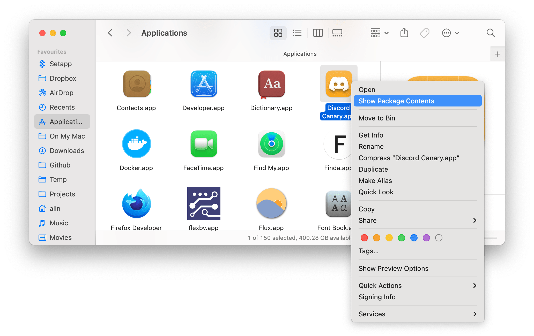 Discord right click show package contents