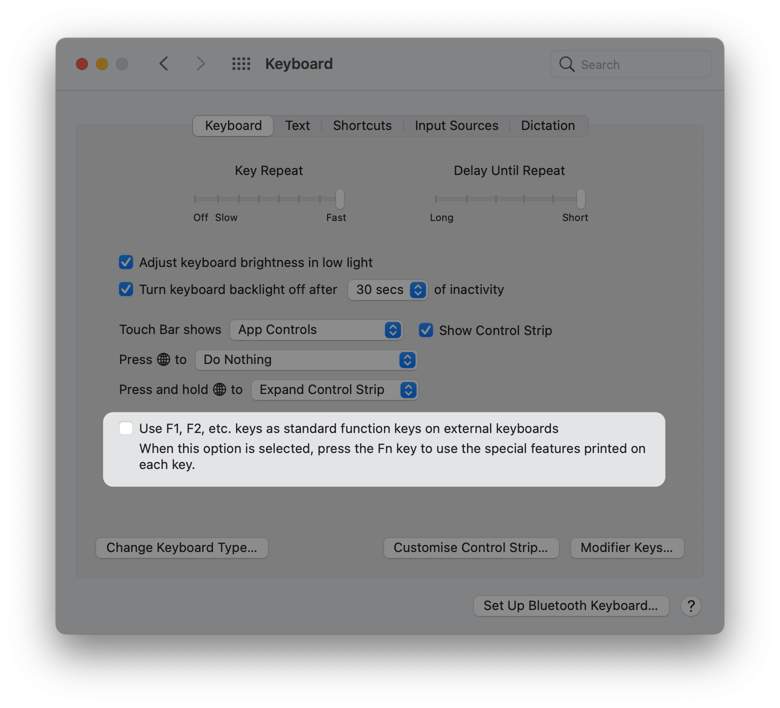function keys setting
