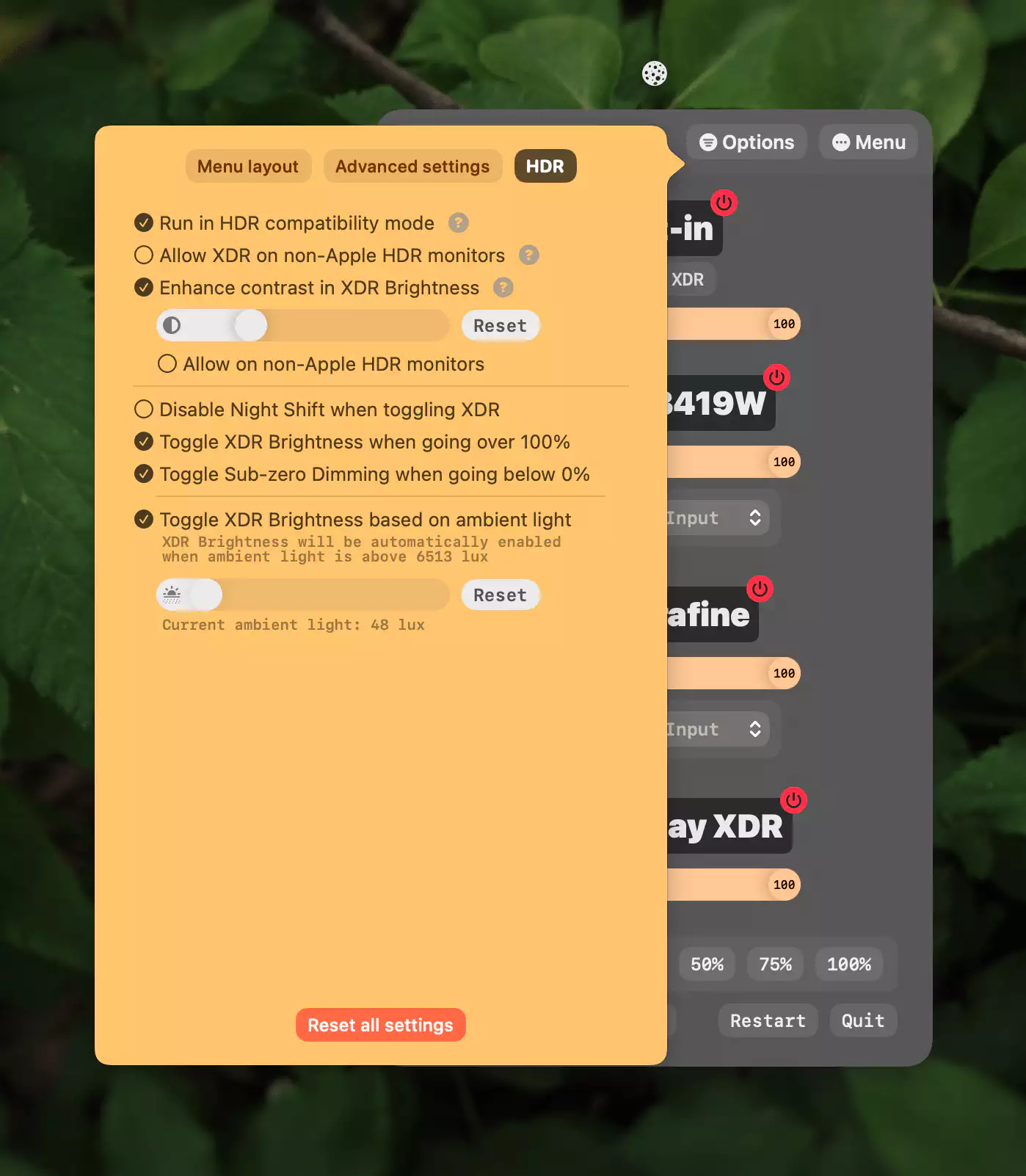 hdr settings tab