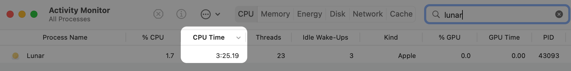 Lunar cpu time