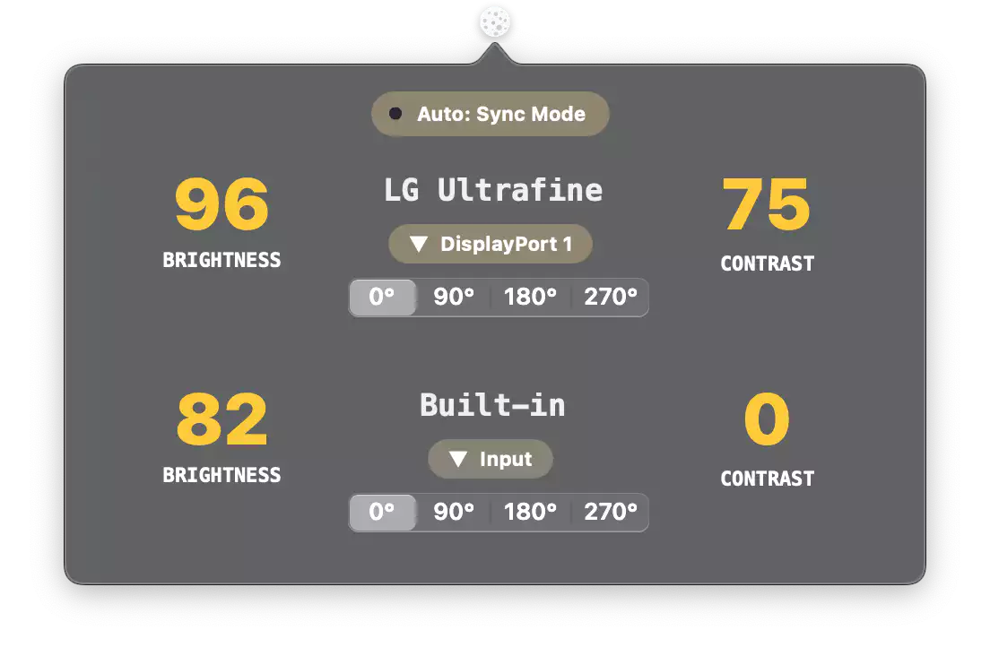 quick actions menu with input and screen orientation