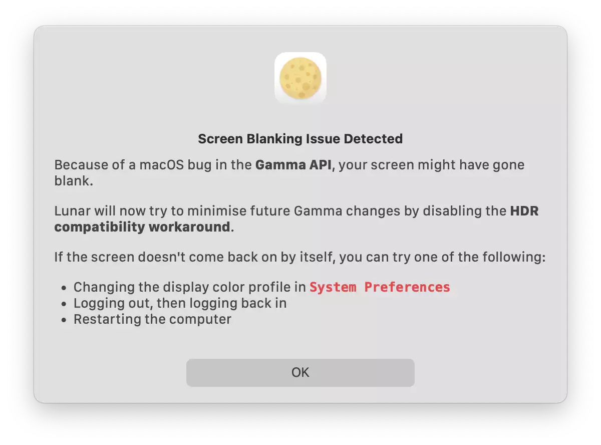 screen blanking dialog