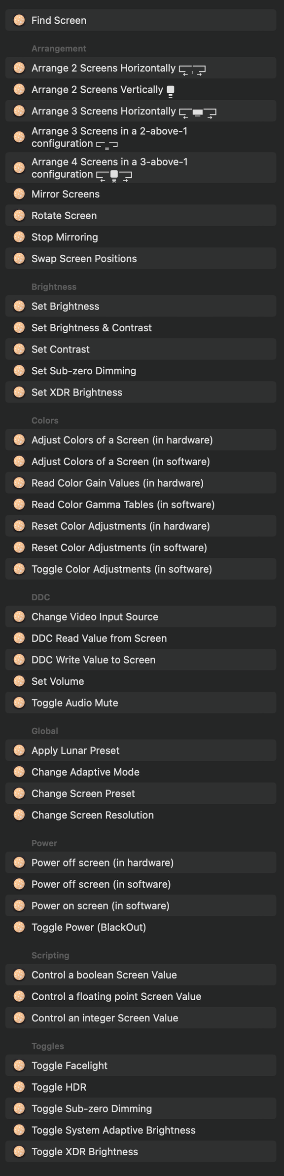 shortcuts list